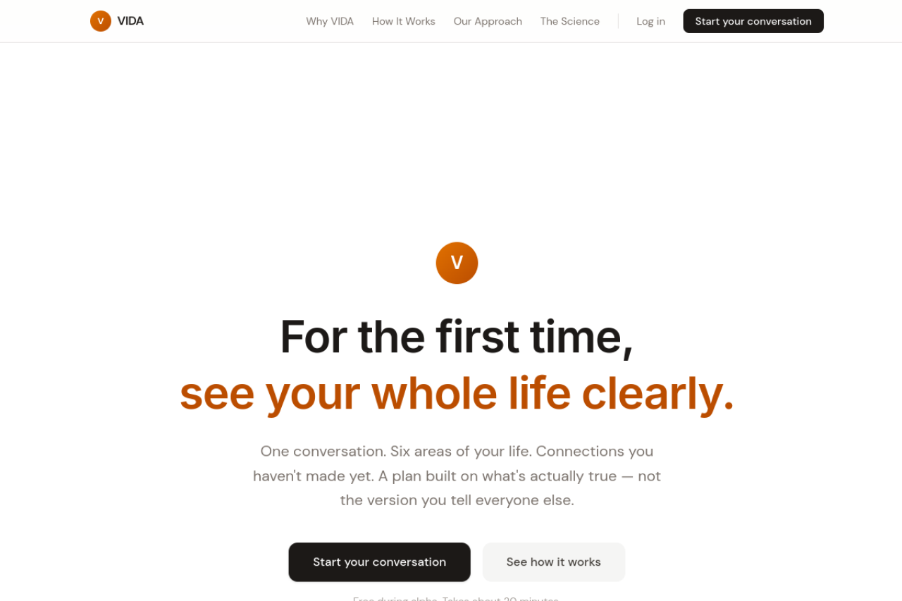VIDA — Your Life Operating System, live at livevida.app